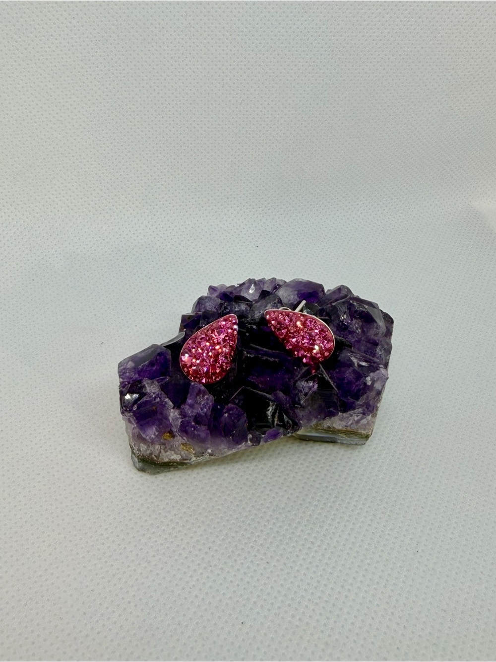 Pink Teardrop Crystal Stud Earrings - Taxco .925 SS